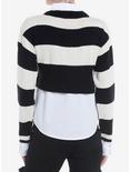 Social Collision Black & White Stripe Girls Cardigan Woven Button-Up Twofer, STRIPES, alternate