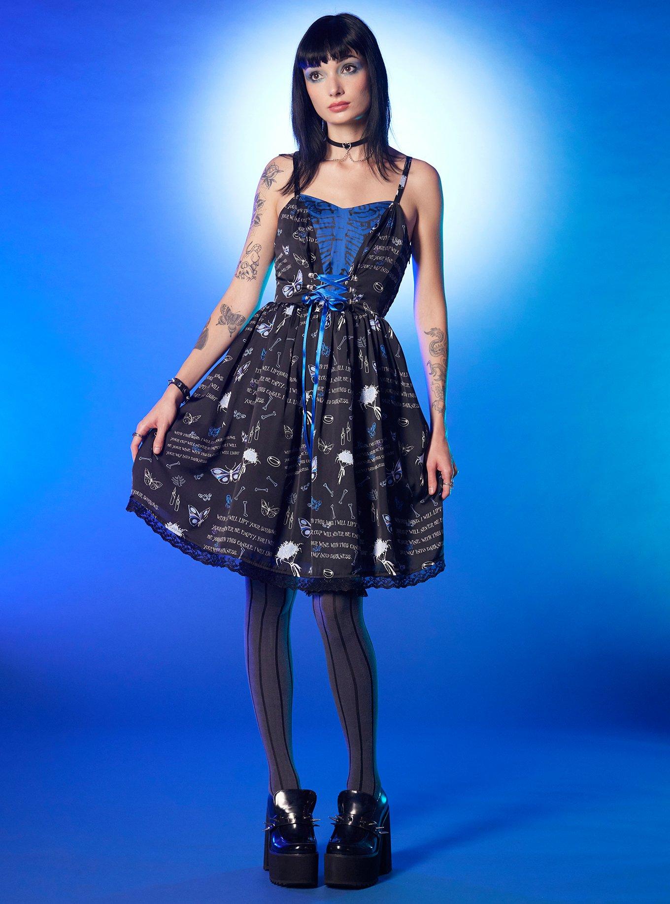 Corpse Bride Rib Cage Lace-Up Dress, MULTI, alternate
