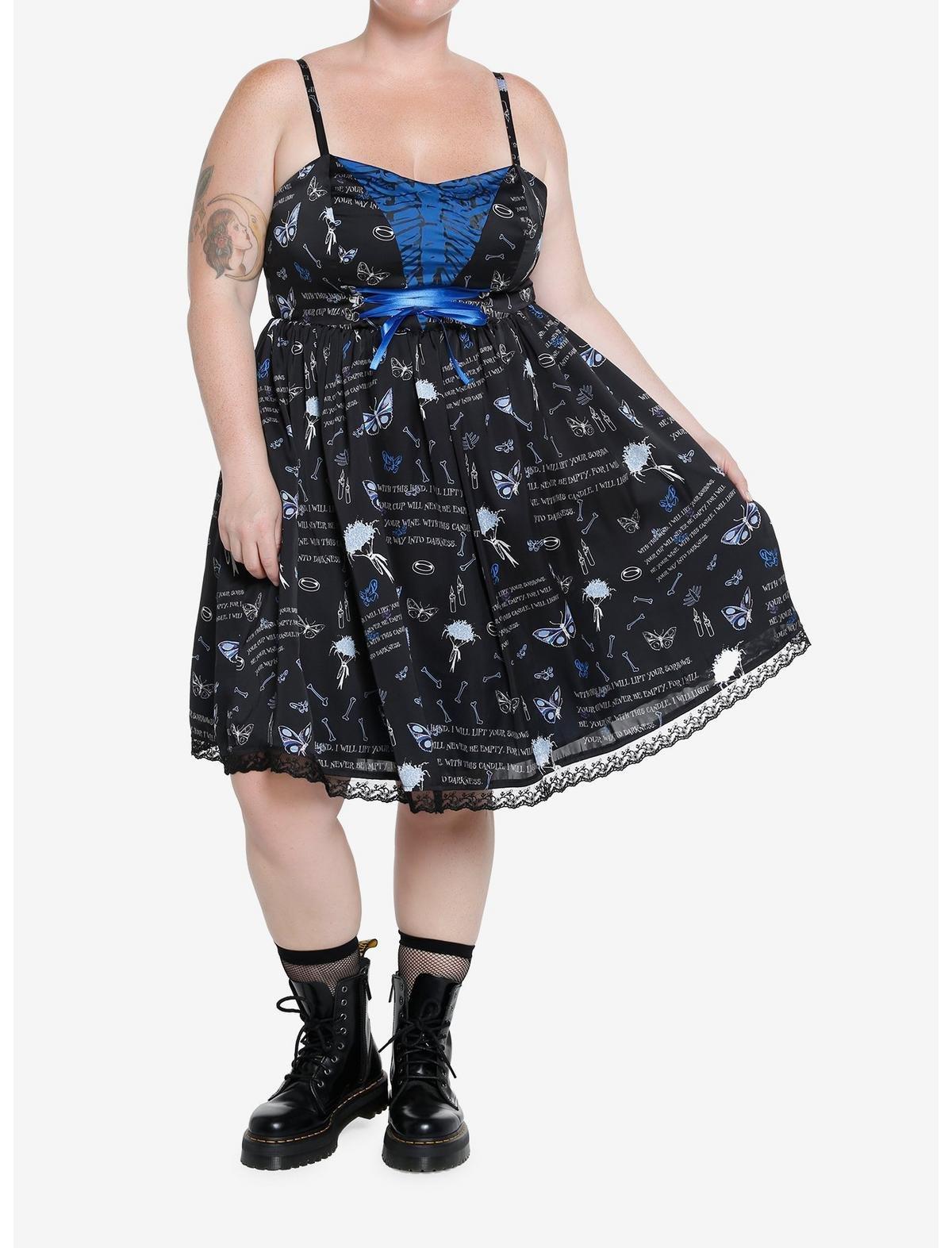 Corpse Bride Rib Cage Lace-Up Dress Plus Size, MULTI, alternate
