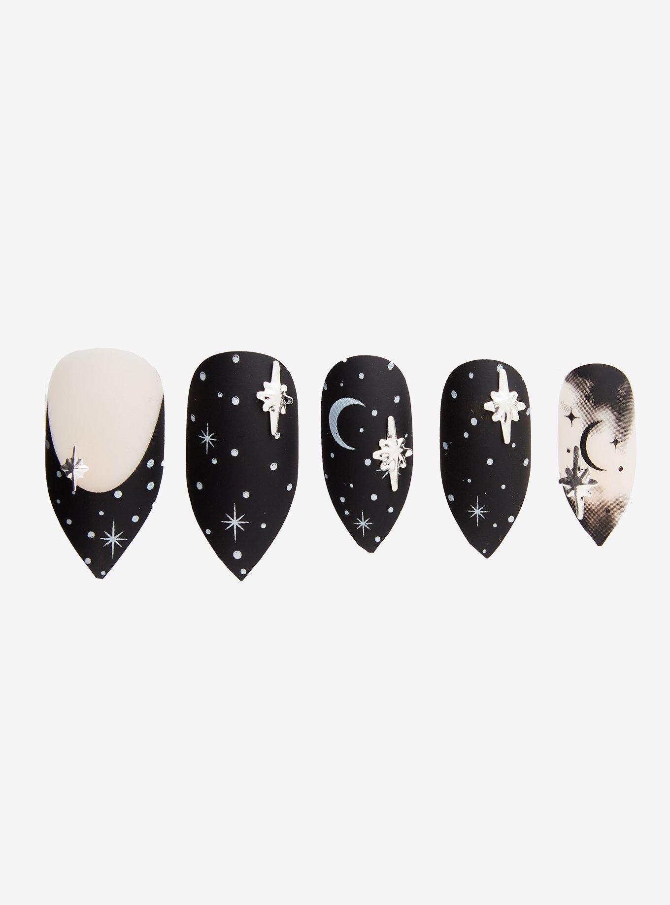 Blackheart Black & White Celestial Faux Nail Set, , alternate