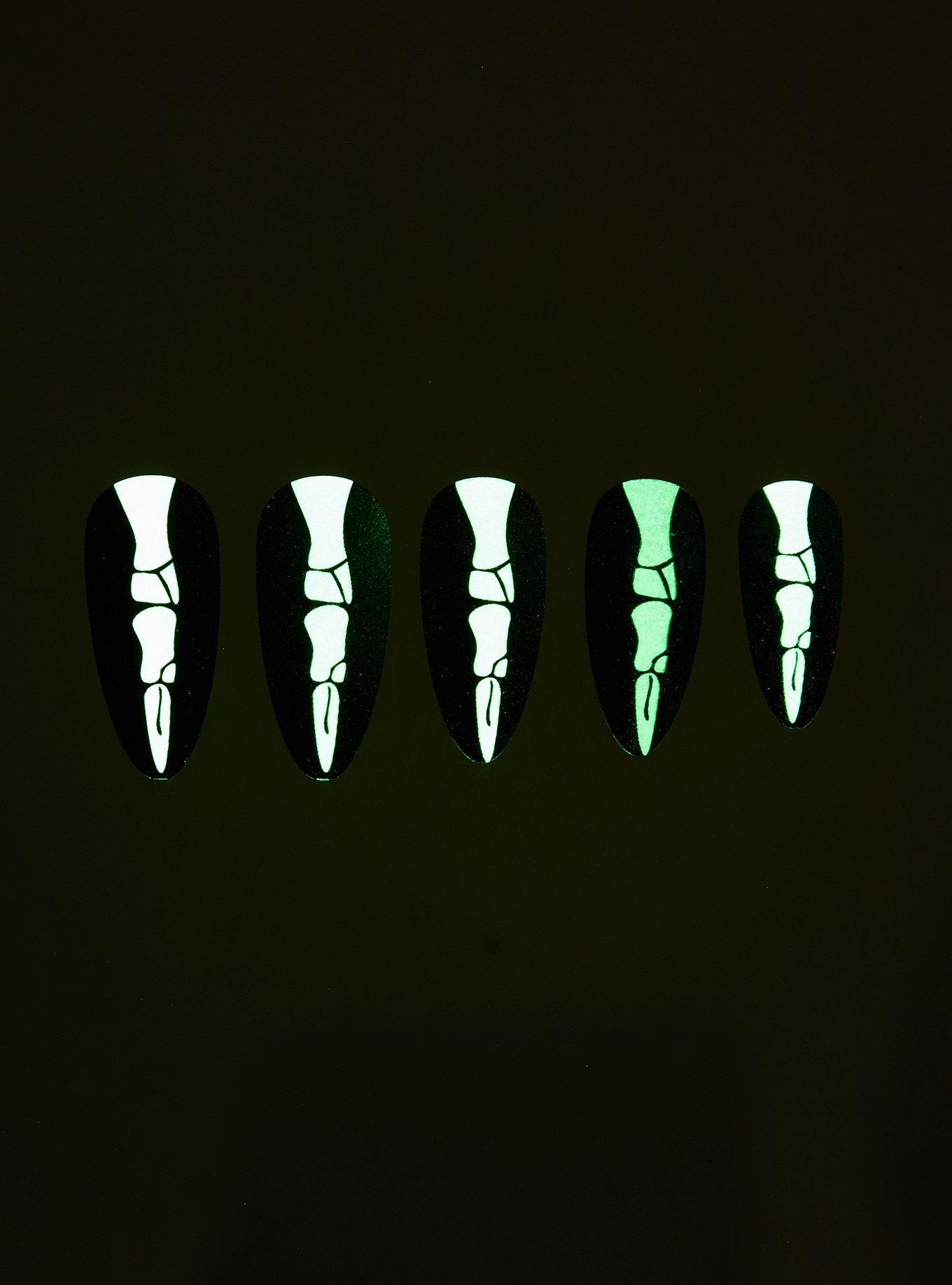 Blackheart Bone Glow-In-The-Dark Faux Nail Set, , alternate