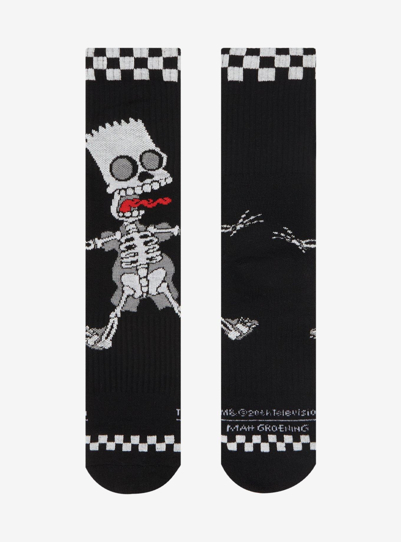 The Simpsons Bart Skeleton Checkered Crew Socks, , alternate