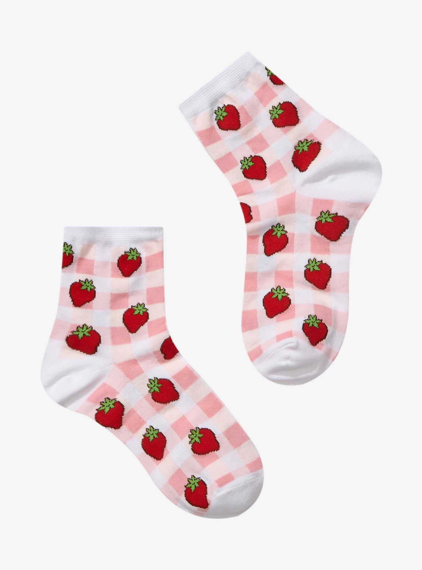 Strawberry Shortcake Gingham Strawberries Quarter Crew Socks - BoxLunch Exclusive, , hi-res