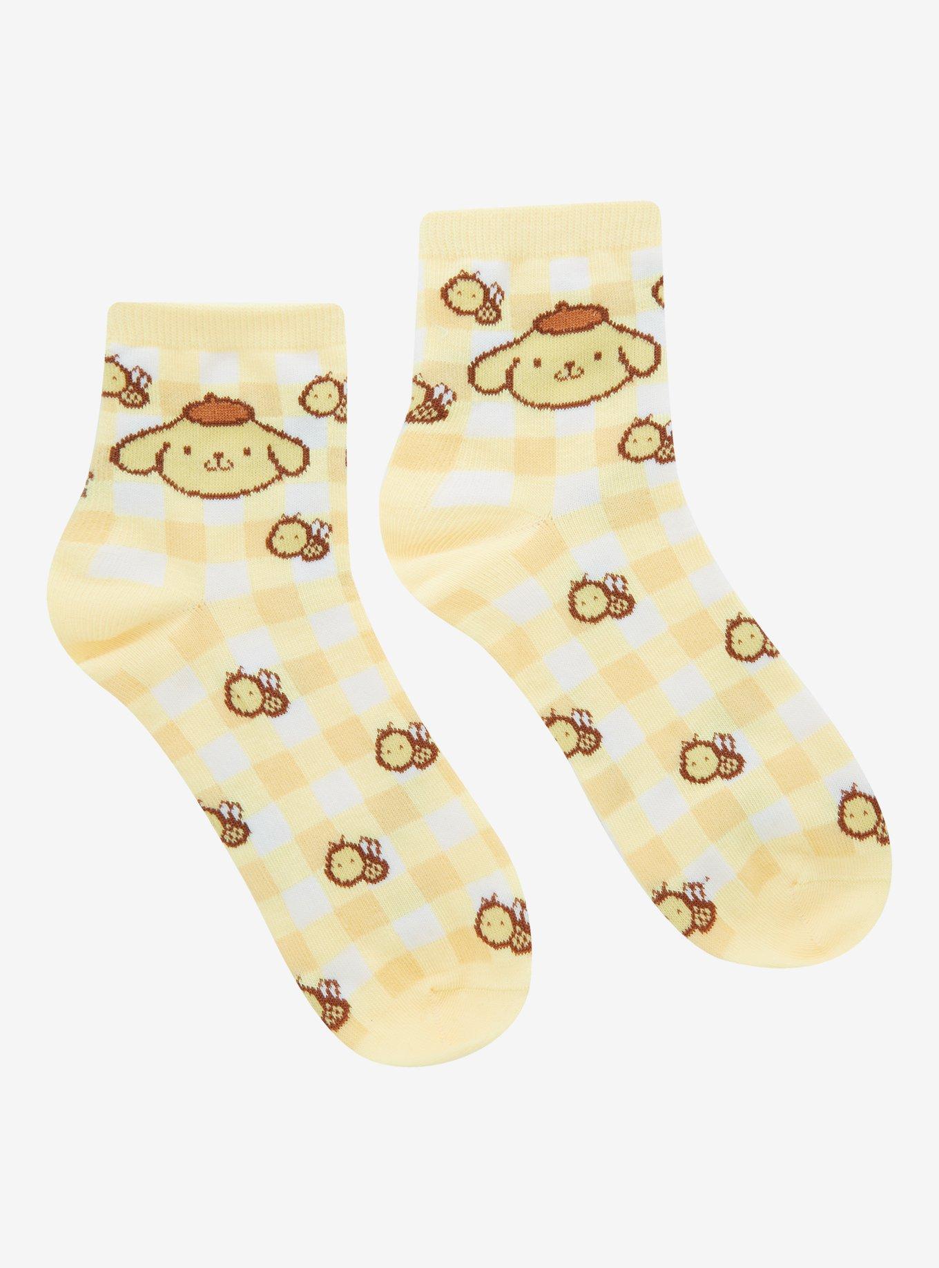 Sanrio Pompompurin Gingham & Bees Quarter Crew Socks - BoxLunch Exclusive, , alternate