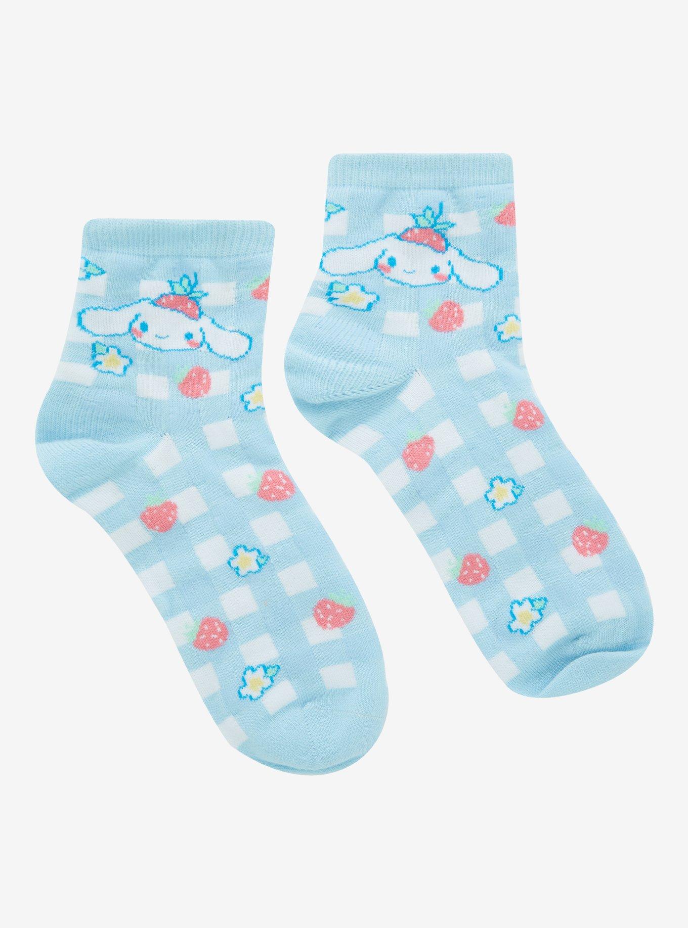Sanrio Cinnamoroll Gingham & Strawberries Quarter Crew Socks - BoxLunch Exclusive, , alternate