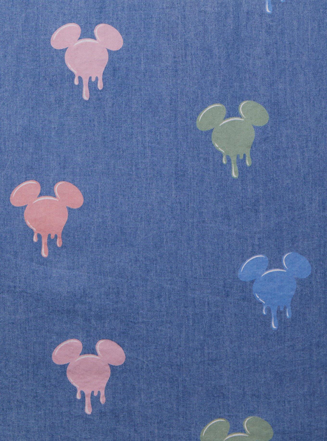 Disney 100 Mickey Mouse Allover Print Button-Down Denim Shirt Dress - BoxLunch Exclusive, DENIM, alternate