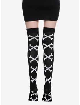 Black & White Crossbones Over-The-Knee Socks, , hi-res