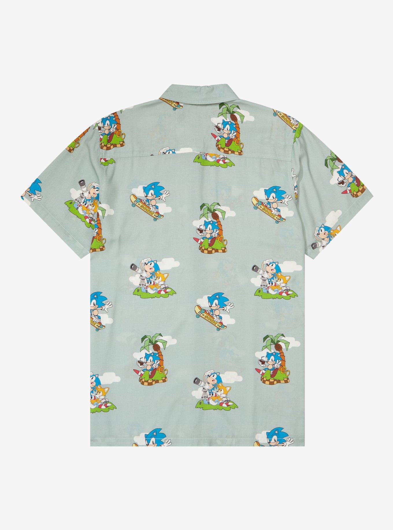 Sonic the Hedgehog Scenic Allover Print Woven Button-Up - BoxLunch Exclusive, LIGHT GREEN, alternate