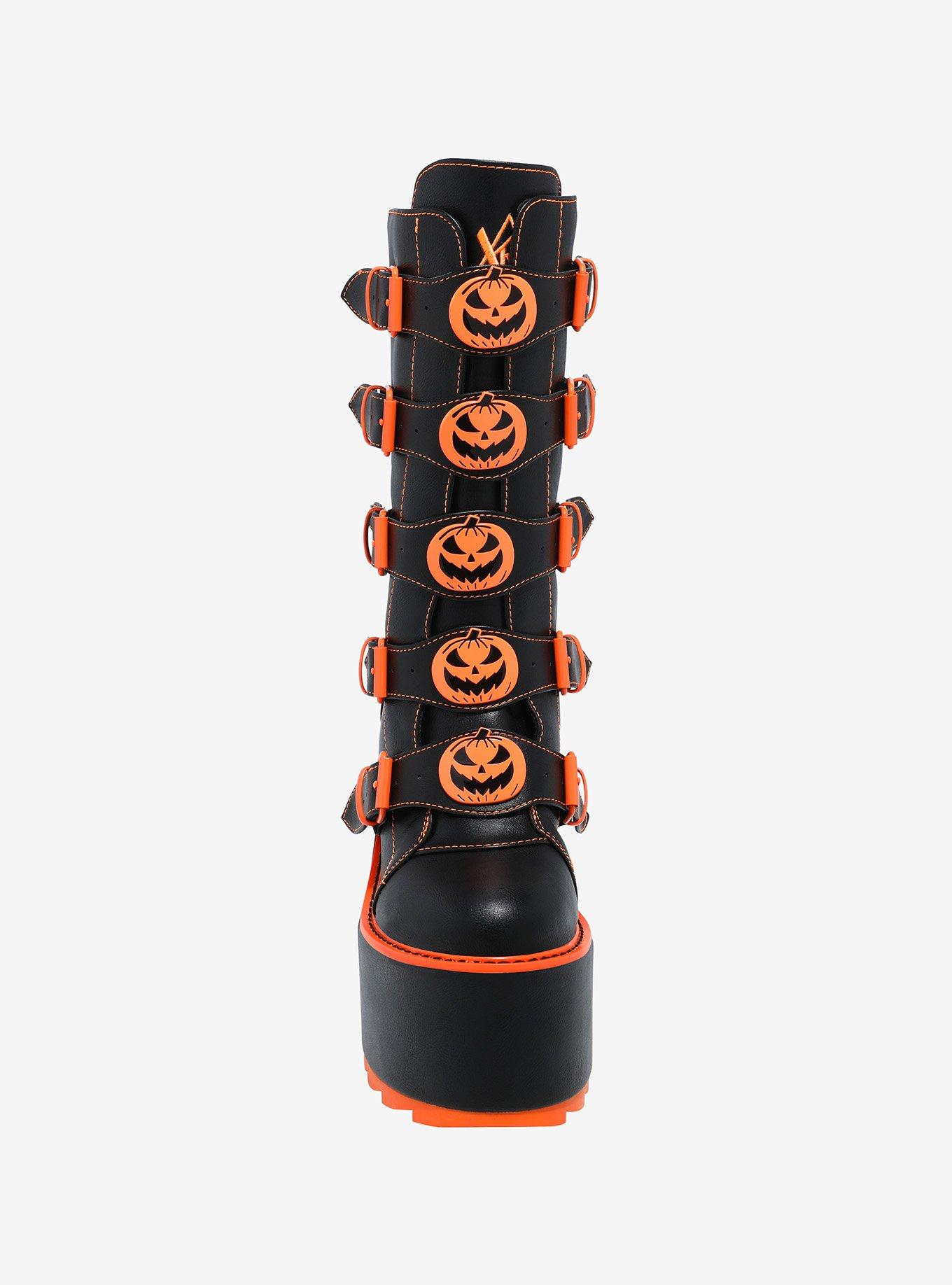 YRU Jack-O'-Lantern Buckle Patent Platform Boots, MULTI, alternate