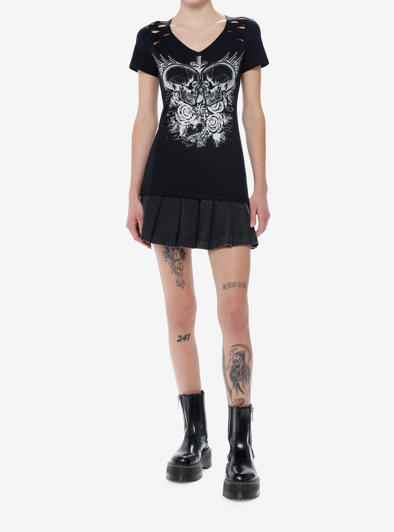 Social Collision Skulls & Sword Girls T-Shirt, BLACK, alternate