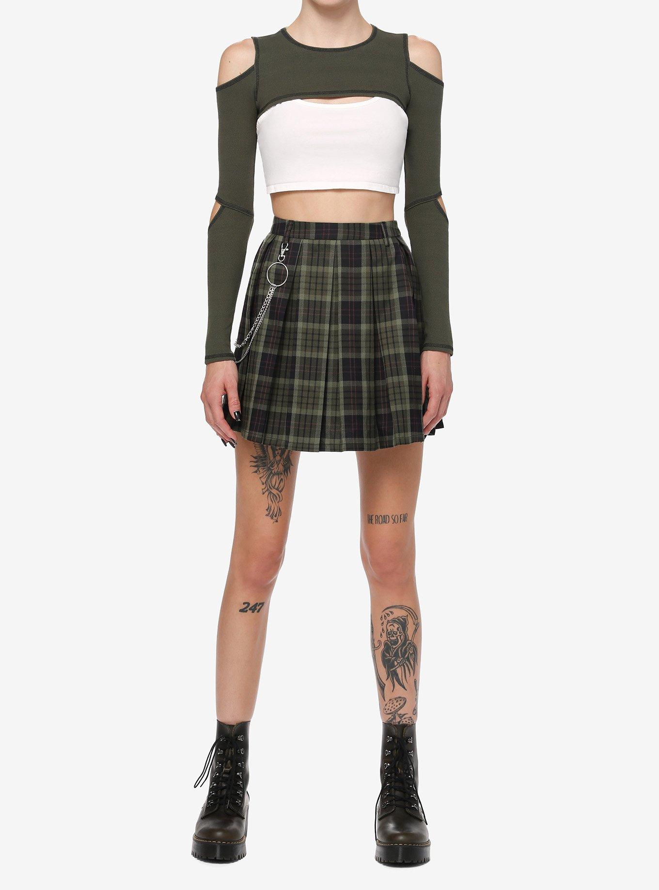 Olive Cold Shoulder Cutout Girls Crop Shrug, MULTI, alternate