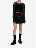 Black & Red Stripe Knit Girls Crop Shrug, BLACK, alternate