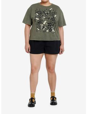 Thorn & Fable Butterfly Forest Green Wash Girls Crop T-Shirt Plus Size, , hi-res