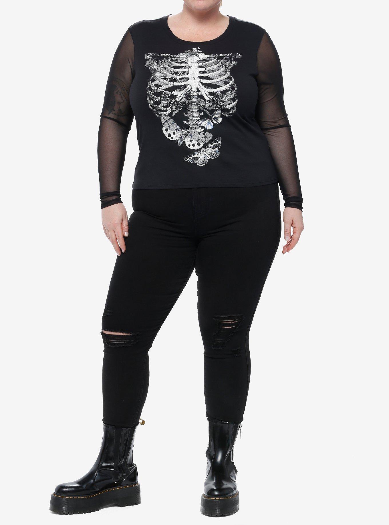 Social Collision Moth Rib Cage Mesh Girls Long-Sleeve T-Shirt Plus Size, BLACK, alternate