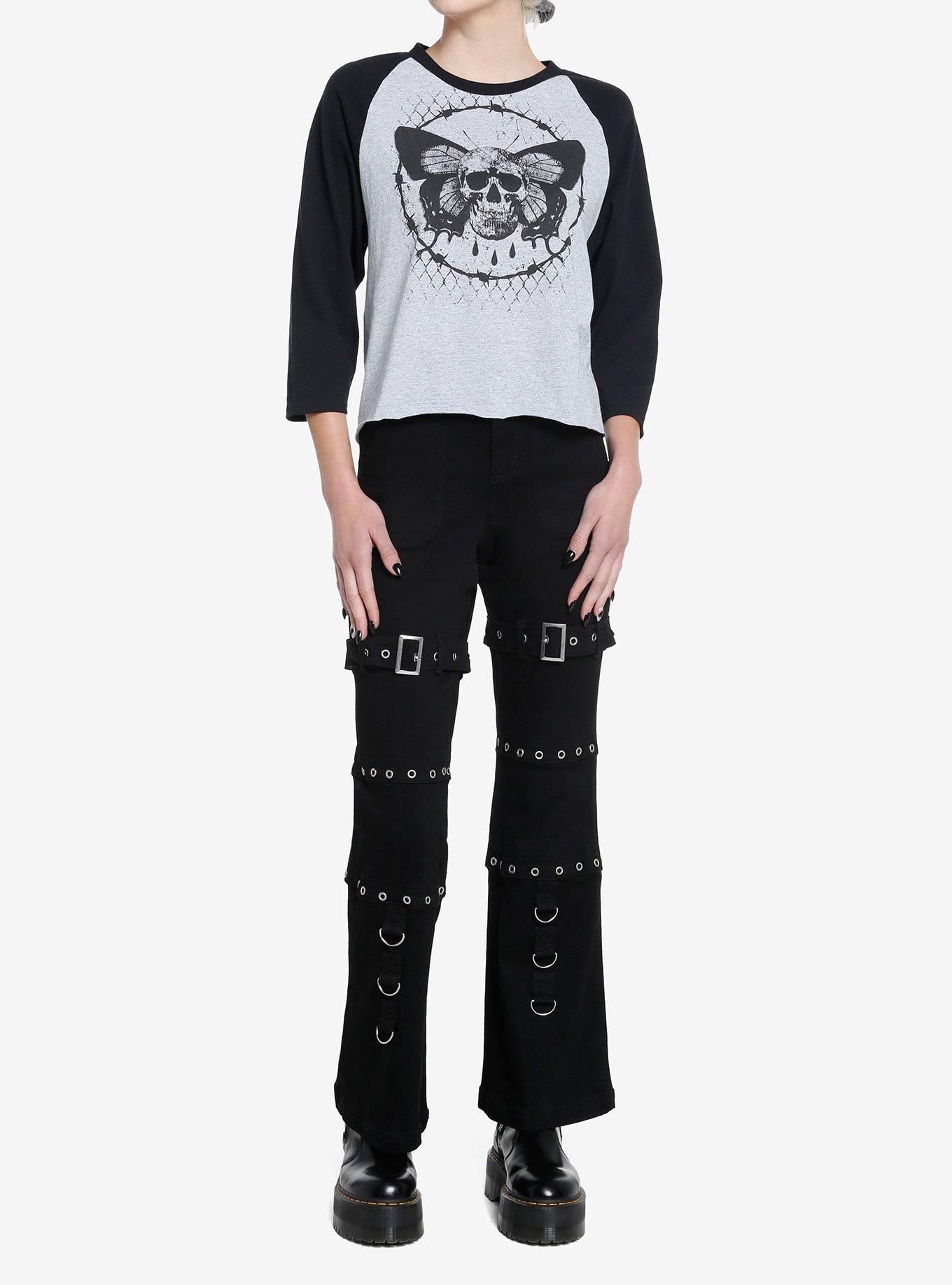 Social Collision Skull Butterfly Girls Raglan T-Shirt, GREY, alternate