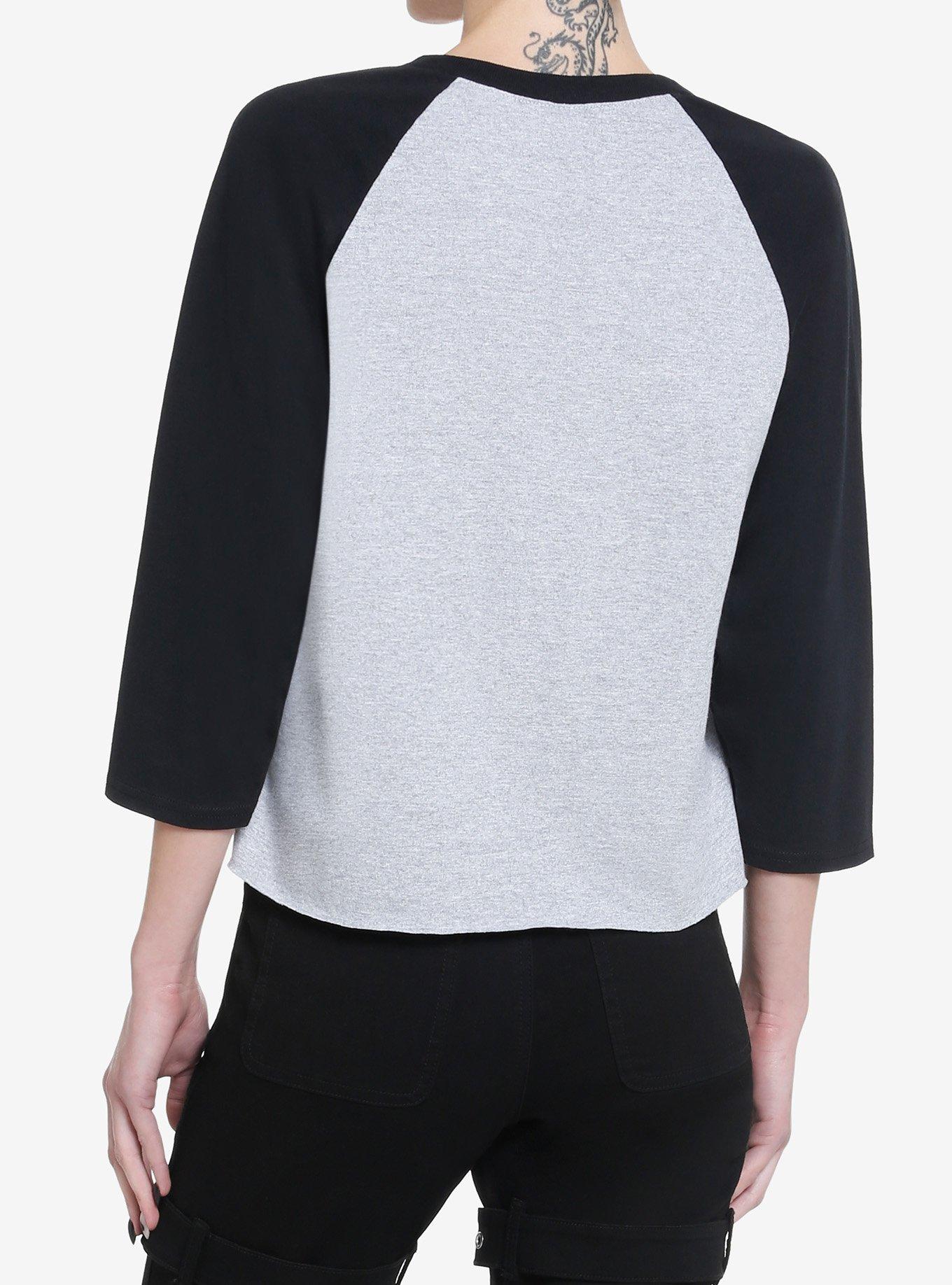 Social Collision Skull Butterfly Girls Raglan T-Shirt, GREY, alternate