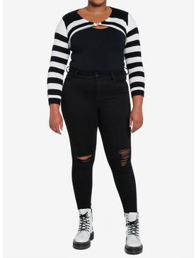 Black & White Stripe Girls Crop Shrug Plus Size, , hi-res