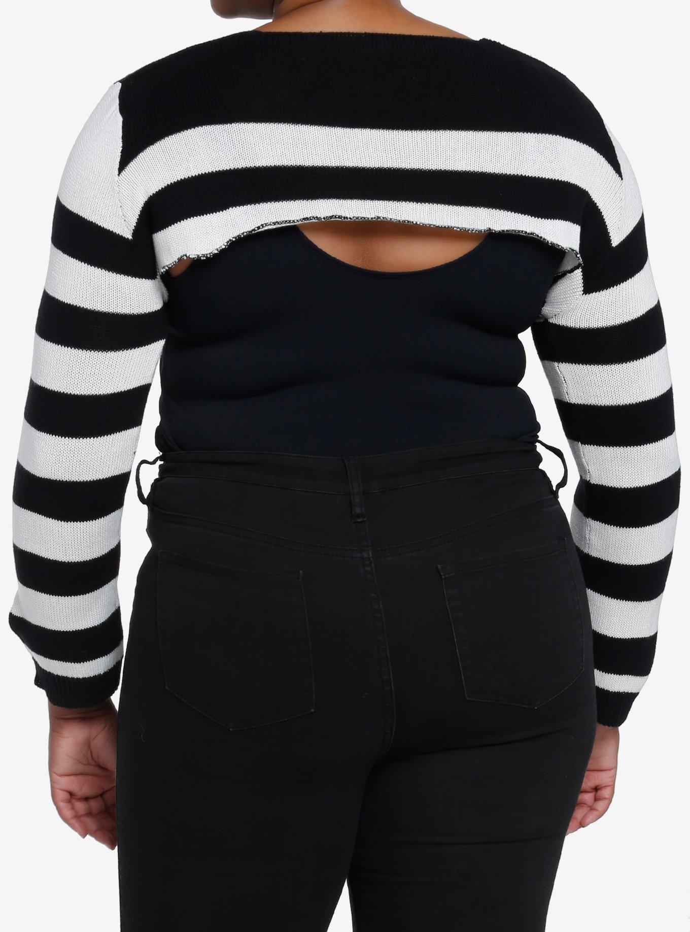 Black & White Stripe Girls Crop Shrug Plus Size, STRIPES, alternate