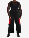 Black & Red Stripe Knit Girls Crop Shrug Plus Size, BLACK, alternate