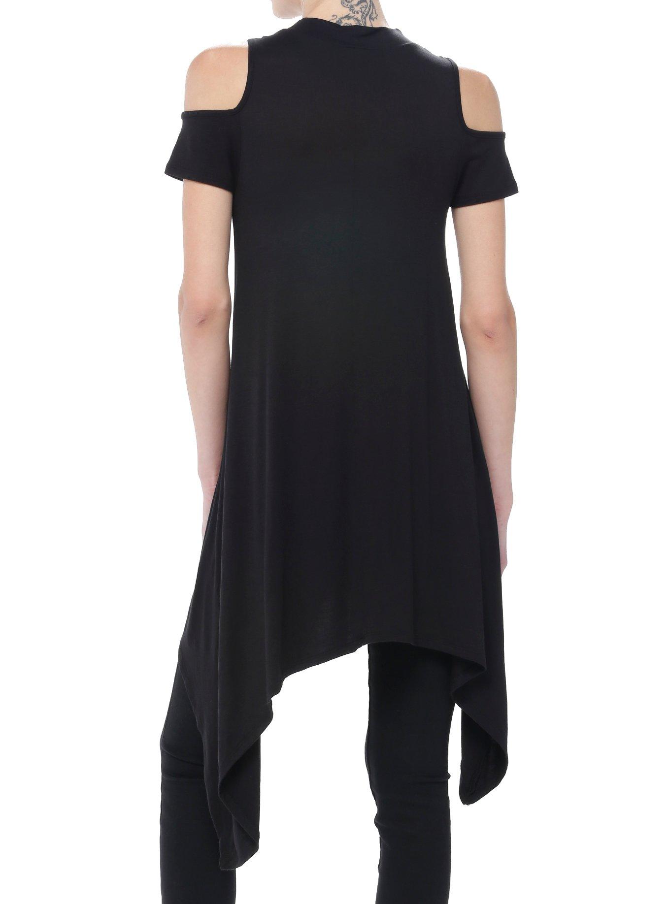 Social Collision Two Skulls Girls Cold Shoulder Tunic Top, BLACK, alternate