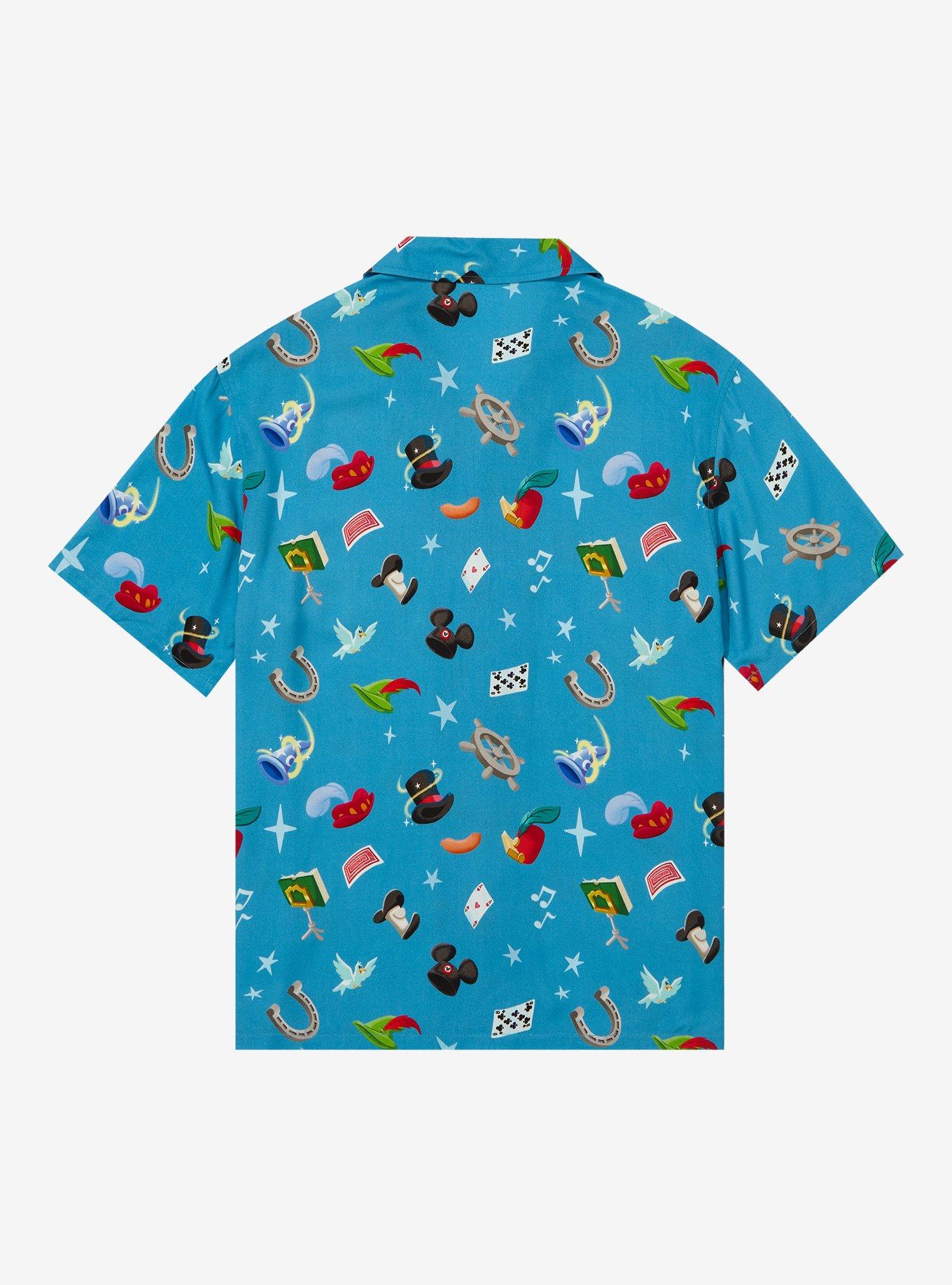 Disney 100 Character Icons Allover Print Woven Button-Up - BoxLunch Exclusive, BLUE, alternate