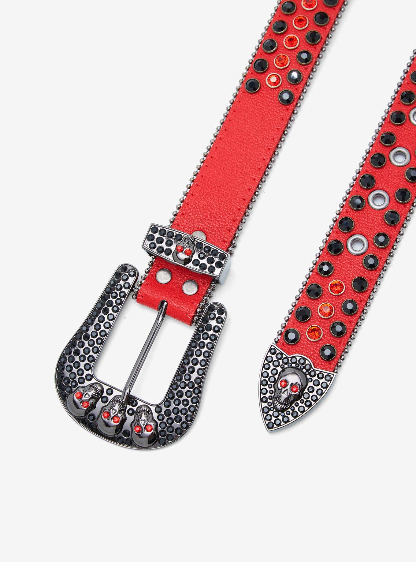 Red & Black Skull Bling Belt, MULTI, alternate