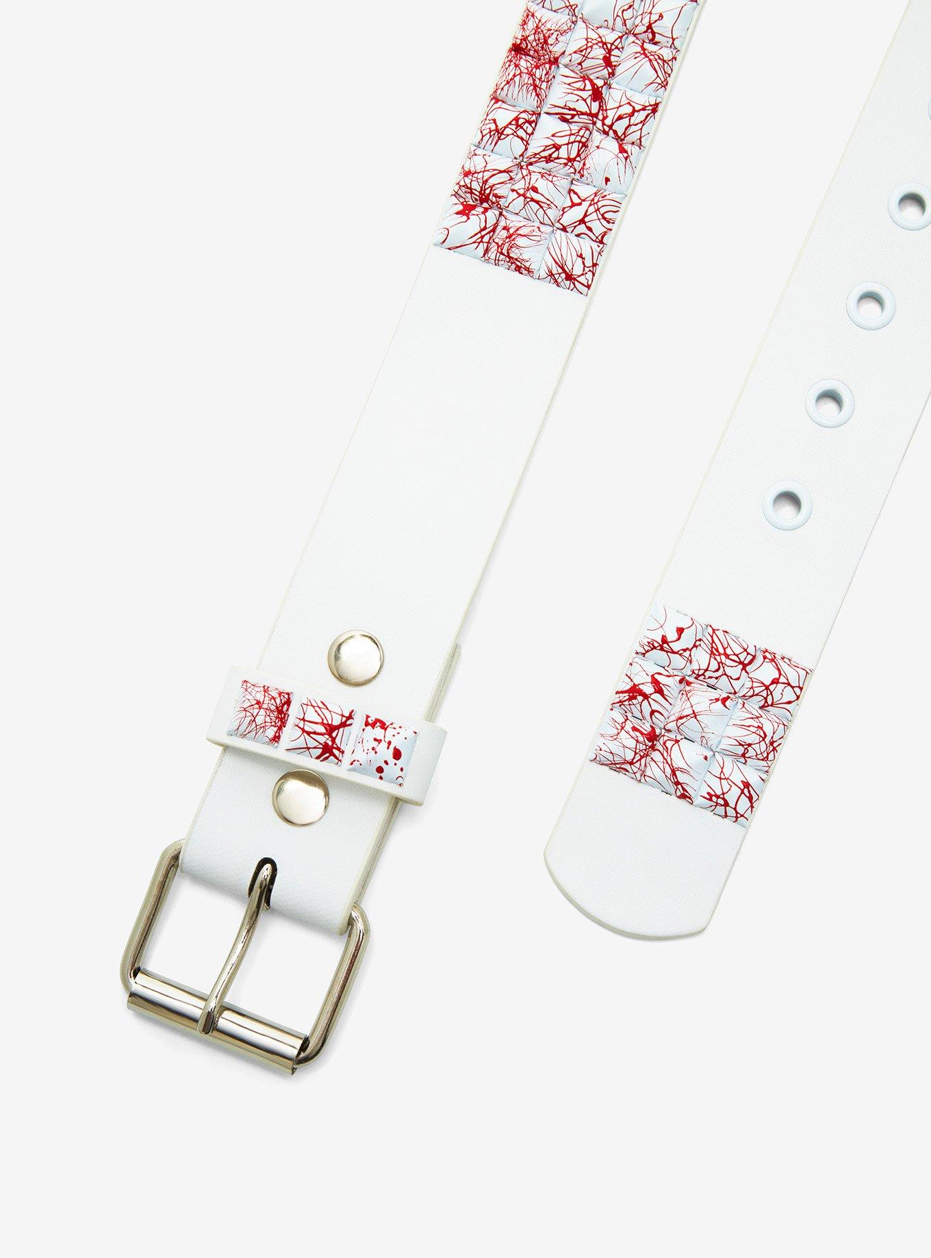 White & Red Splatter Three Row Pyramid Stud Belt, MULTI, alternate