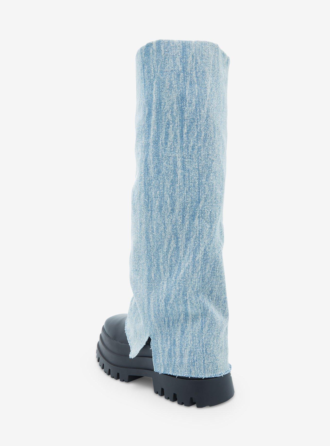 Azalea Wang Denim Leg Warmer Knee-High Combat Boot, MULTI, alternate