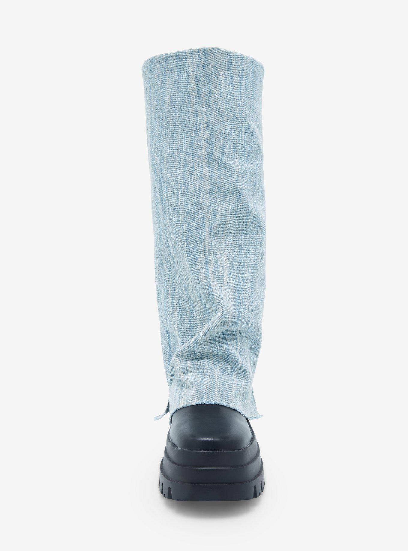 Azalea Wang Denim Leg Warmer Knee-High Combat Boot, MULTI, alternate