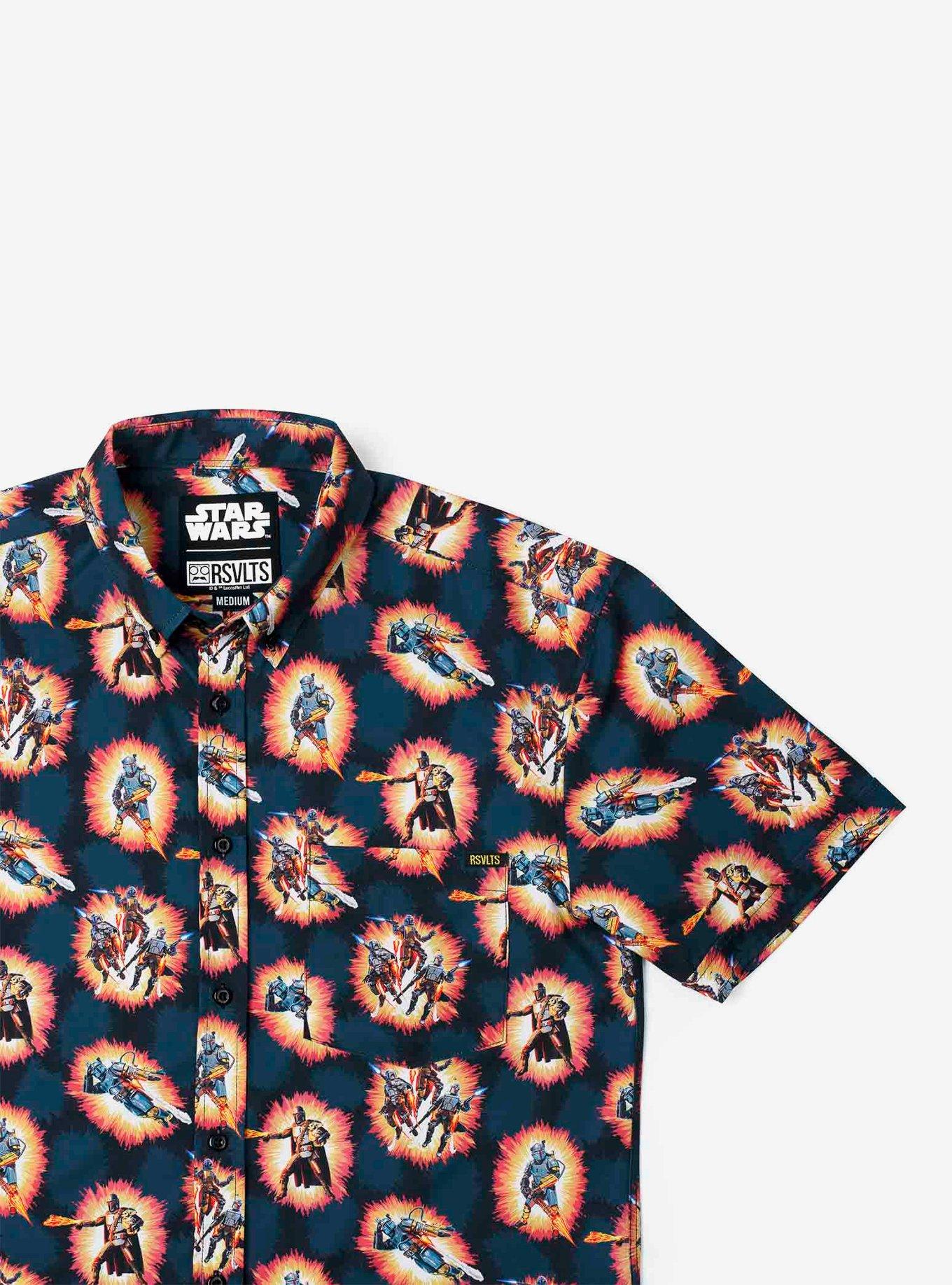 RSVLTS Star Wars The Mandalorian "A Real Mandalorian Hero" Button-Up Shirt, BLACK, alternate