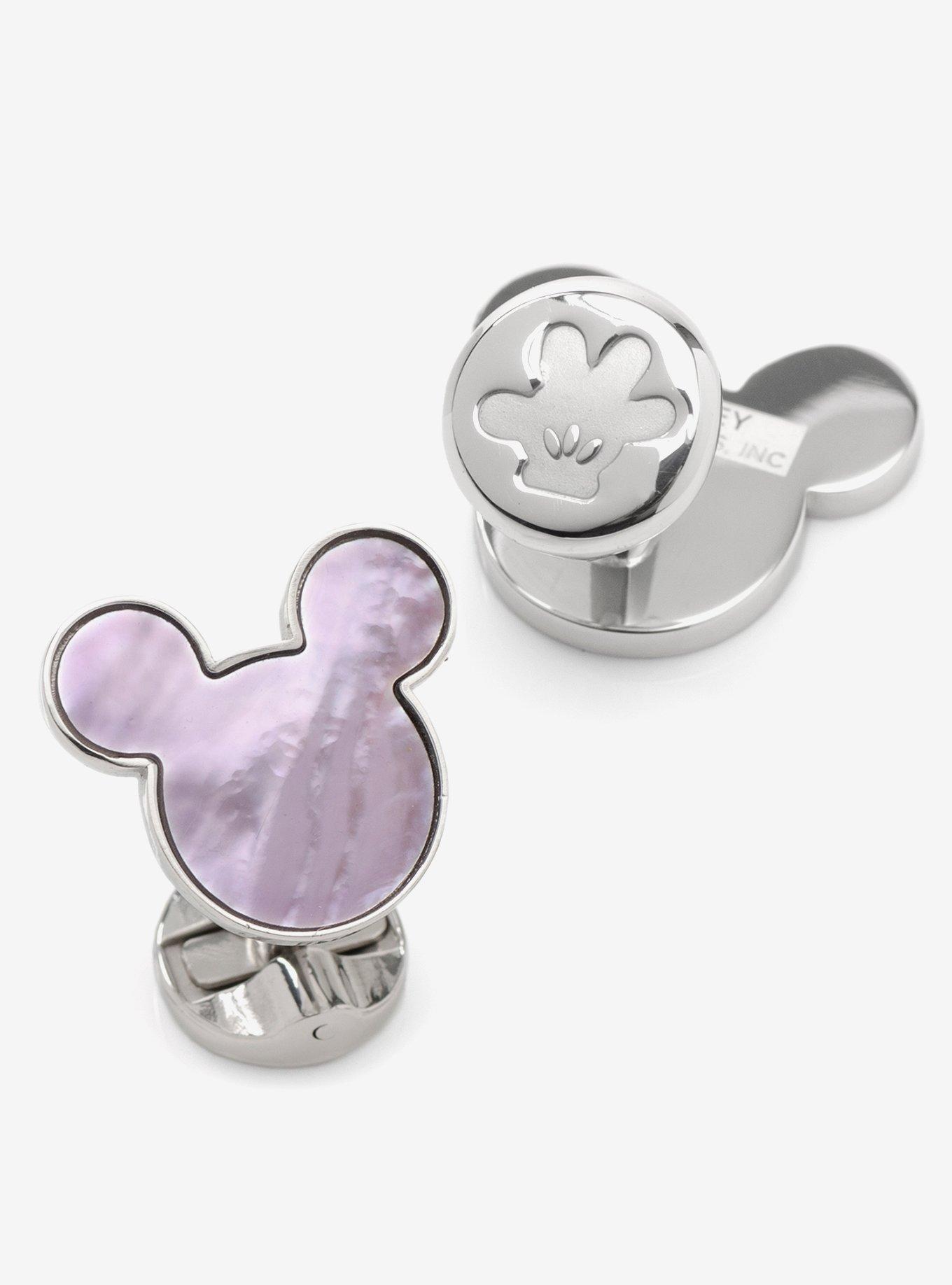 Disney Mickey Mouse Silhouette Lavender Mother Of Pearl Sterling Silver Cufflinks