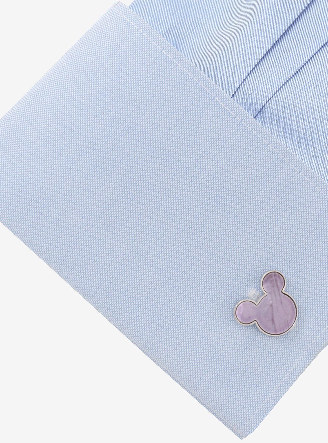 Disney Mickey Mouse Silhouette Lavender Mother Of Pearl Sterling Silver Cufflinks