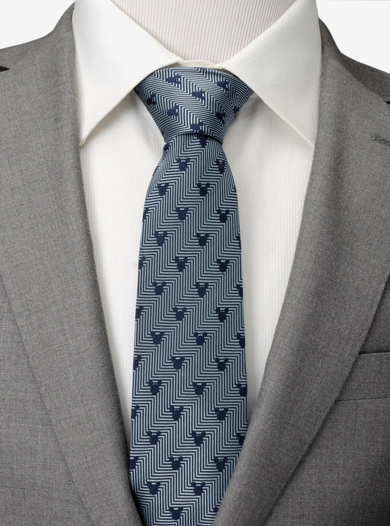 Disney Mickey Mouse Silhouette Blue Herringbone Men's Tie, , alternate