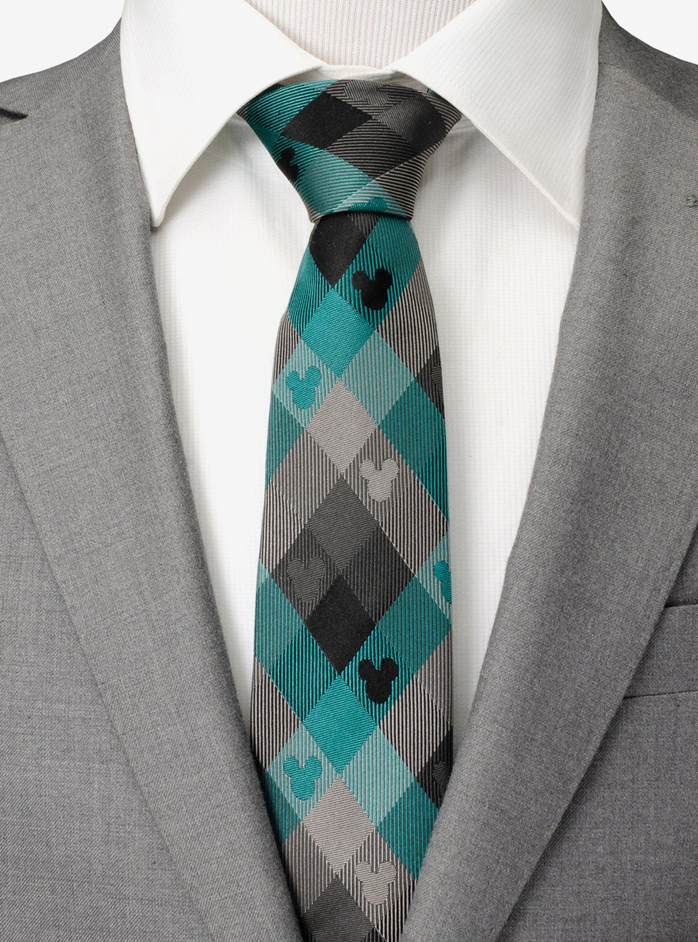 Disney Mickey Mouse Silhouette Teal Plaid Men's Tie