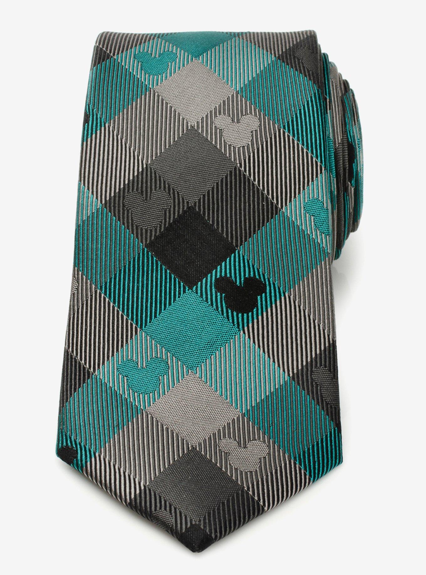 Disney Mickey Mouse Silhouette Teal Plaid Men's Tie, , alternate