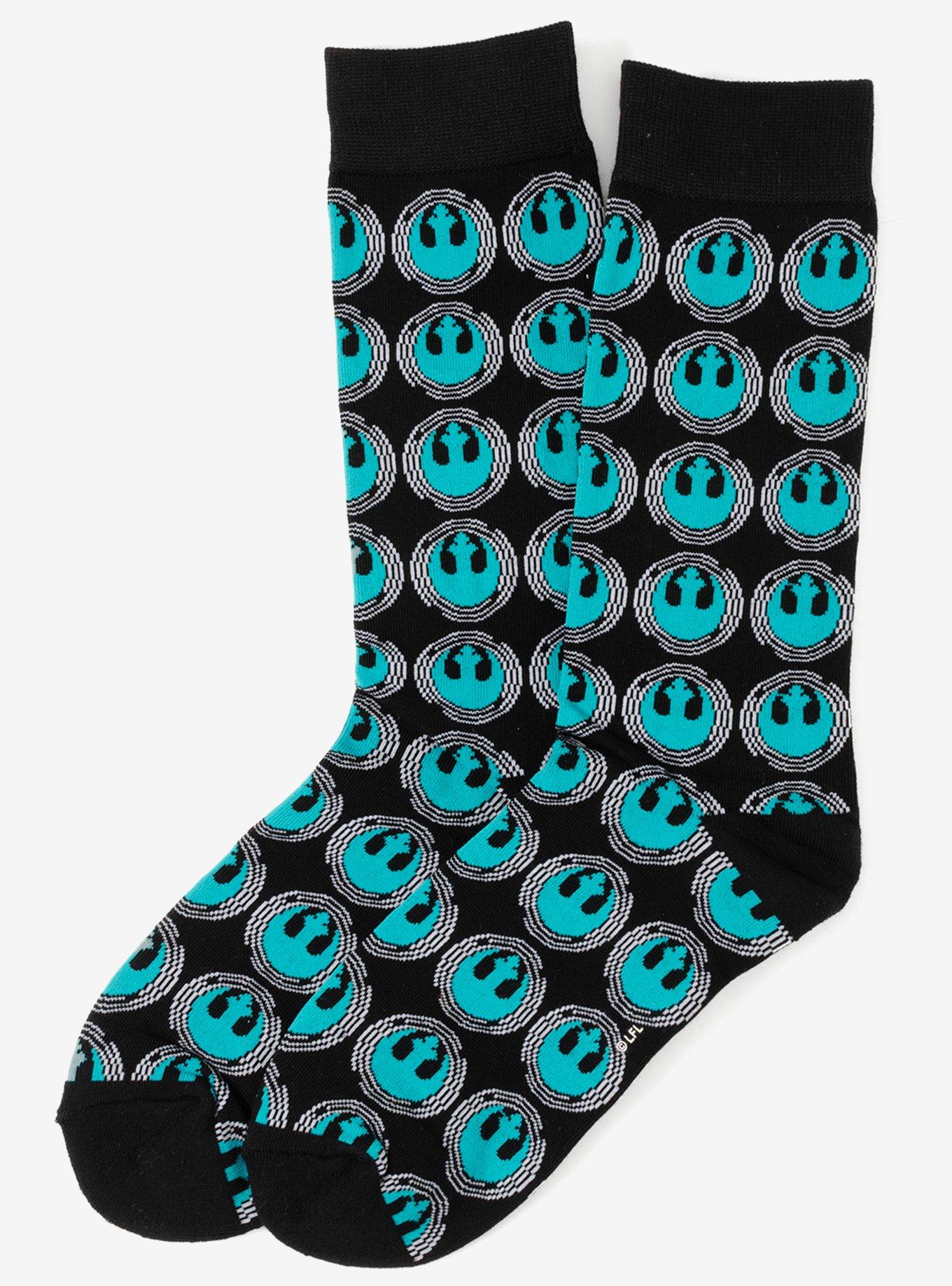 Star Wars Rebel Teal Patterned Black Men's Socks, , hi-res