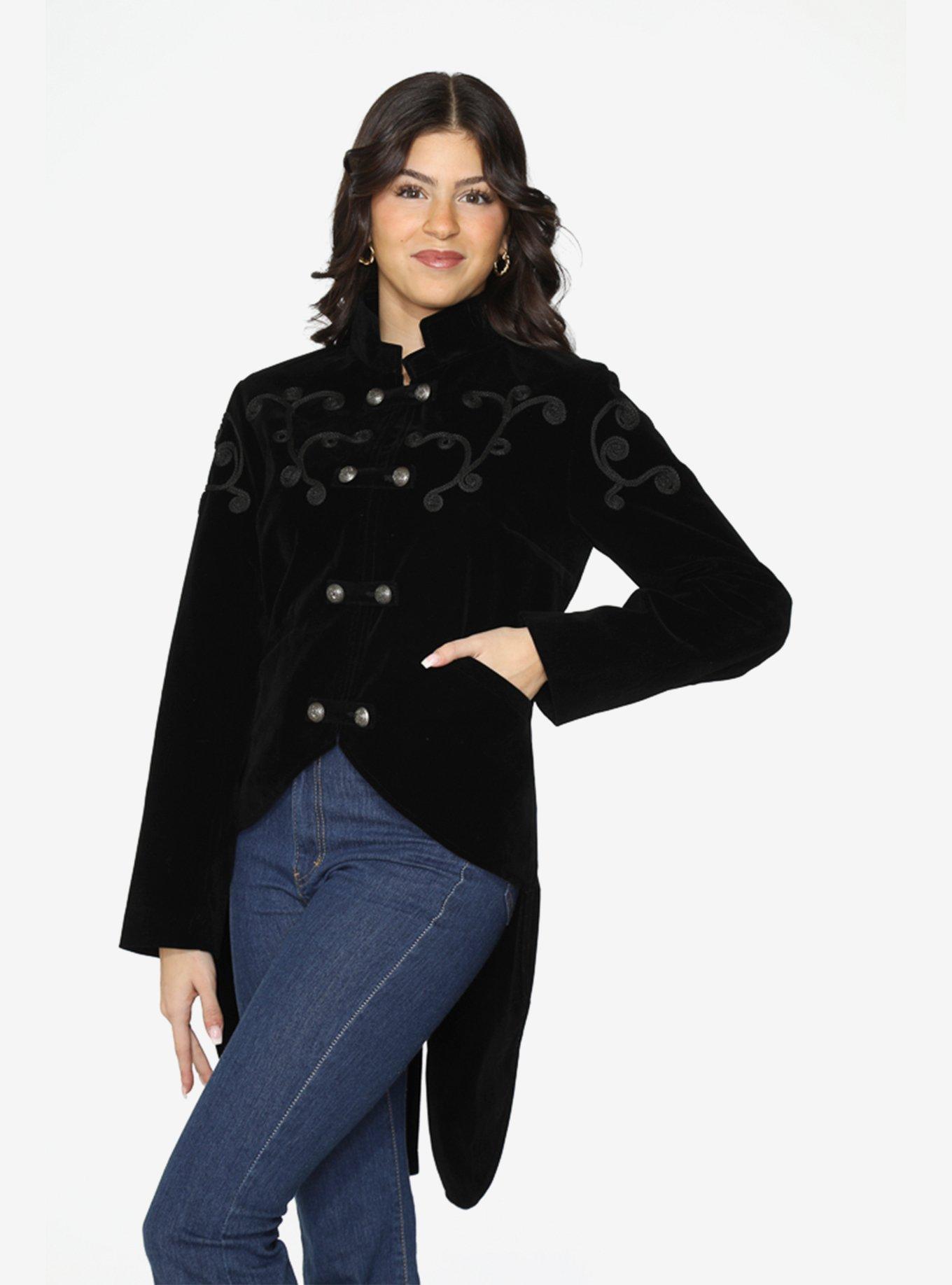 Black Velvet Tailed Jacket, BLACK, alternate