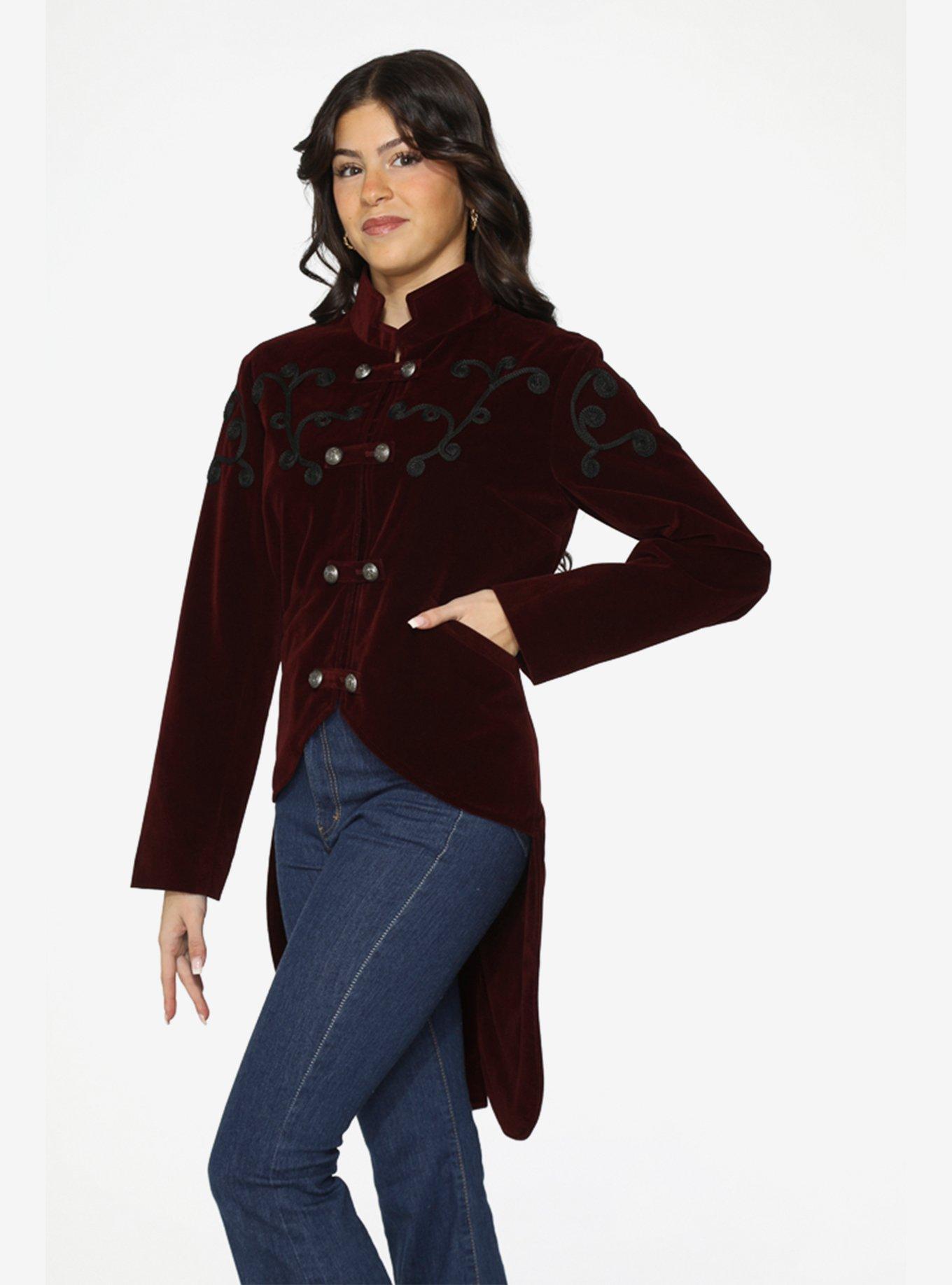 Burgundy Velvet Tailed Jacket, BURGUNDY, alternate