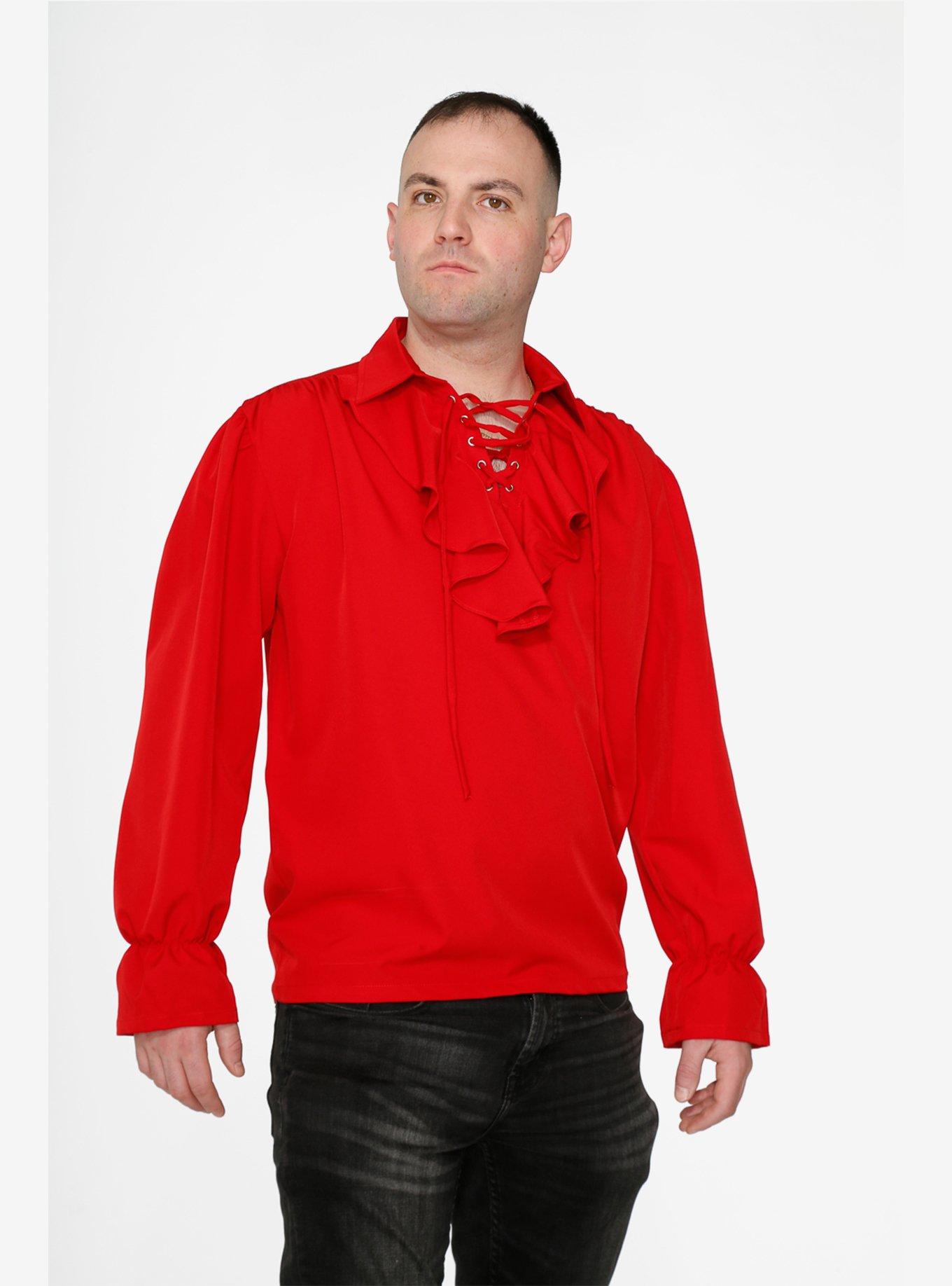Red Pirate Men's Long Sleeve Shirt, RED, alternate