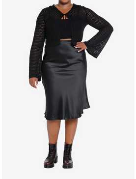 Cosmic Aura Black Open Knit Tie-Front Girls Hoodie Plus Size, , hi-res