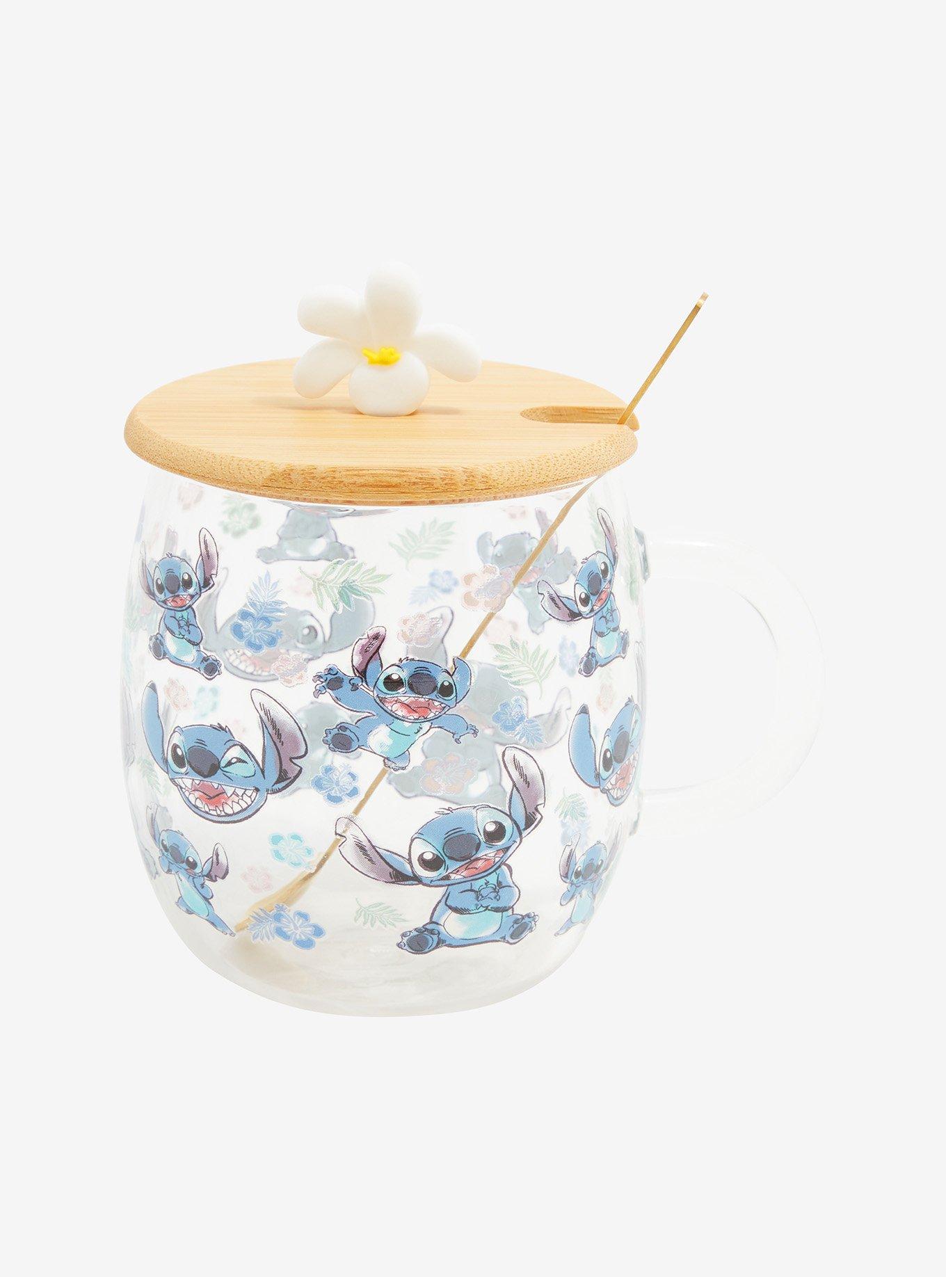 Disney Lilo & Stitch Allover Print Glass Mug with Lid , , hi-res