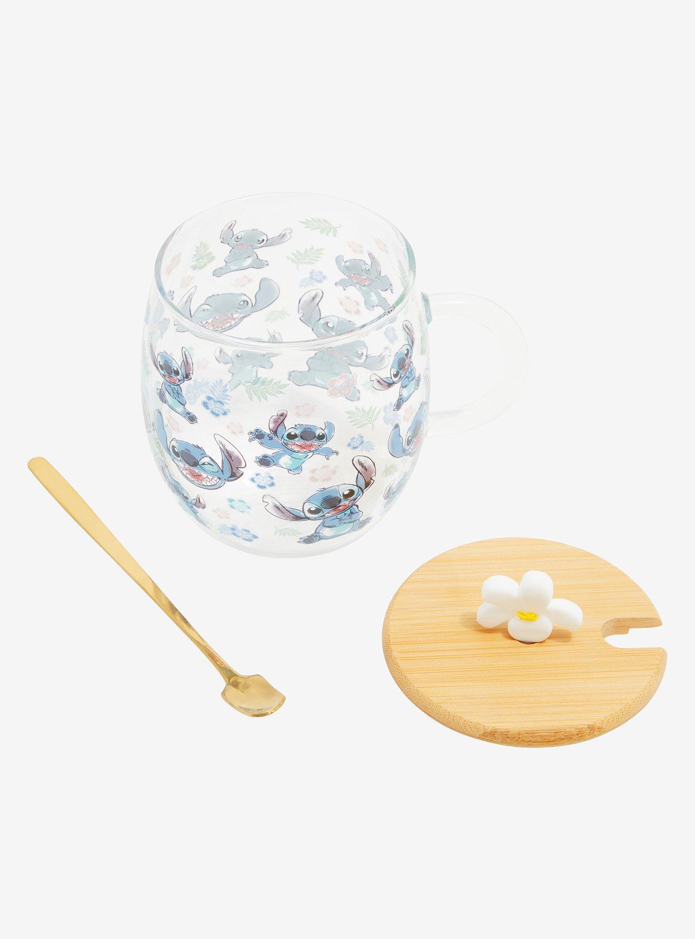 Disney Lilo & Stitch Allover Print Glass Mug with Lid , , alternate