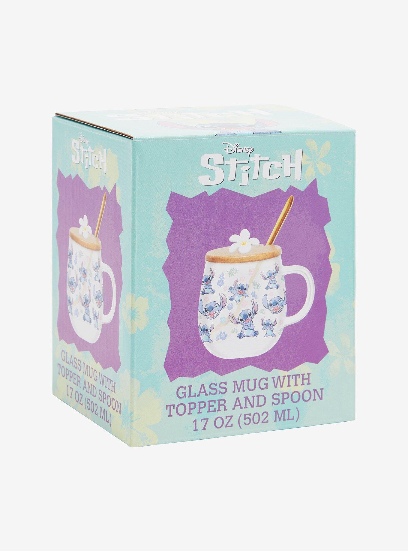Disney Lilo & Stitch Allover Print Glass Mug with Lid , , alternate