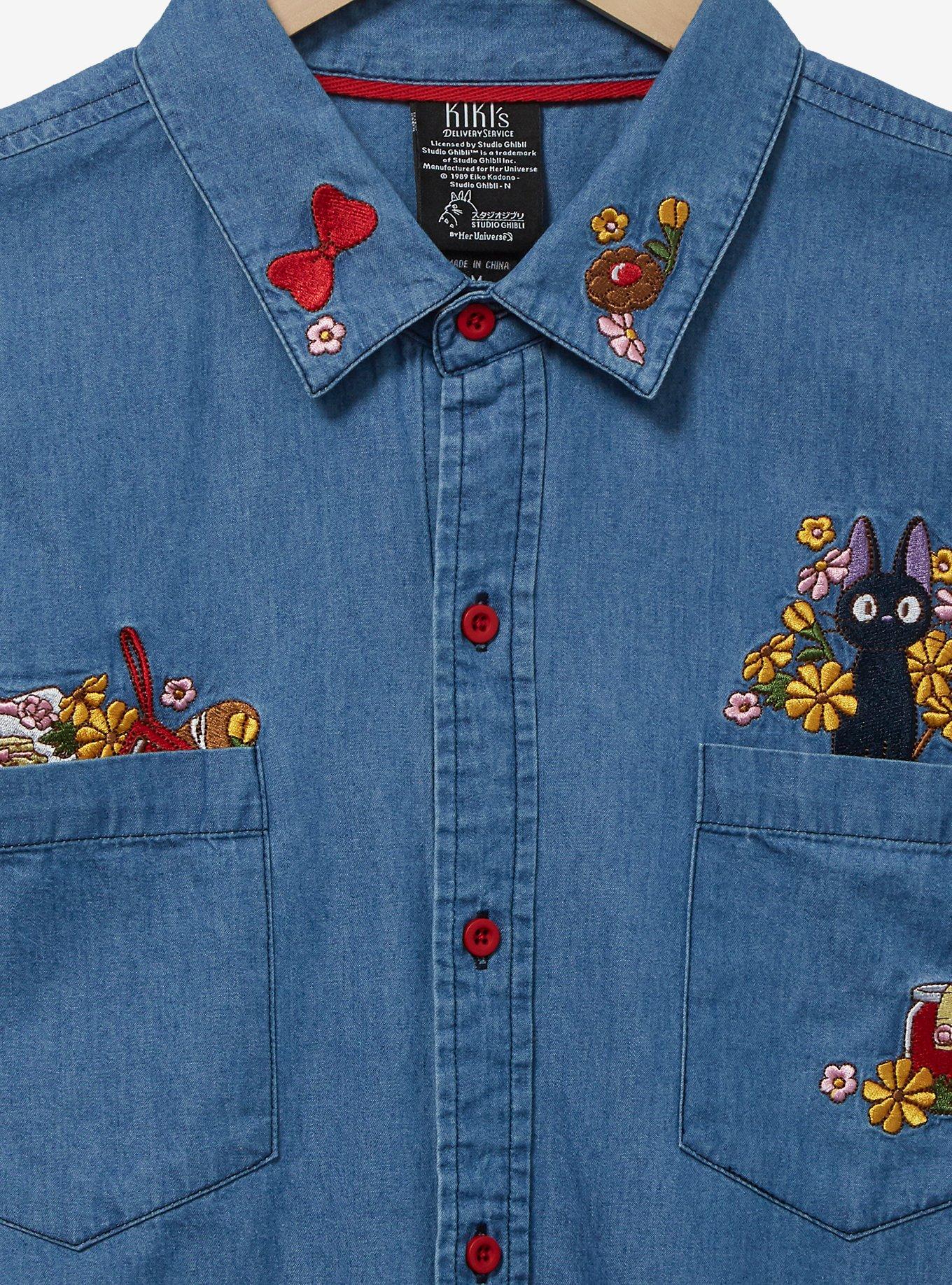 Studio Ghibli Kiki's Delivery Service Jiji Denim Woven Button-Up Shirt - BoxLunch Exclusive, DENIM, alternate