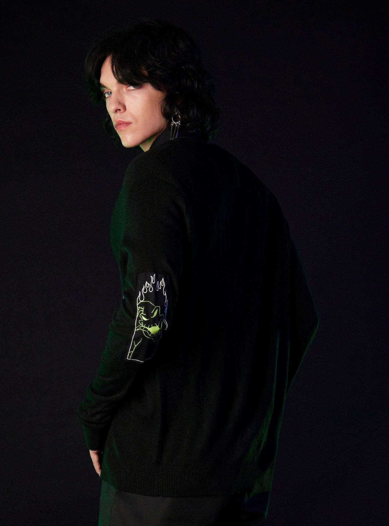 Our Universe The Nightmare Before Christmas Oogie Boogie & His Boys Patch Glow-In-The-Dark Cardigan, BLACK, alternate
