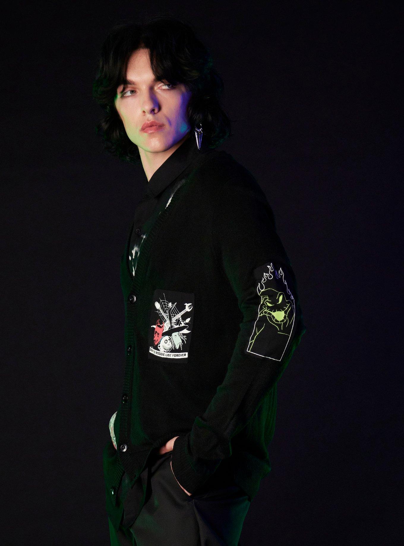 Our Universe The Nightmare Before Christmas Oogie Boogie & His Boys Patch Glow-In-The-Dark Cardigan, BLACK, alternate