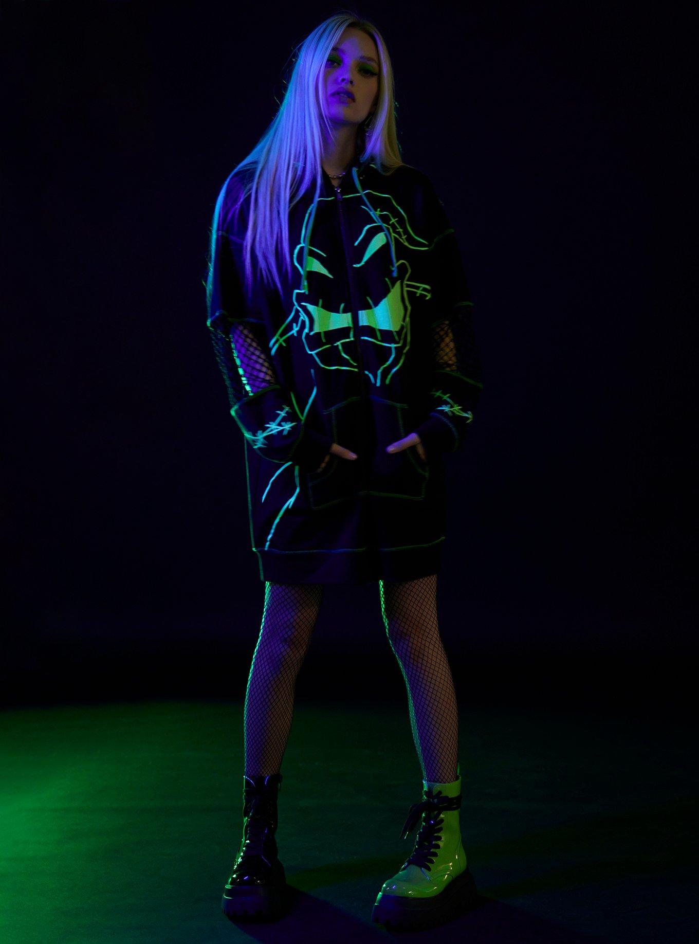 Her Universe The Nightmare Before Christmas Oogie Boogie Glow-In-The-Dark Hoodie Dress, BLACK, alternate