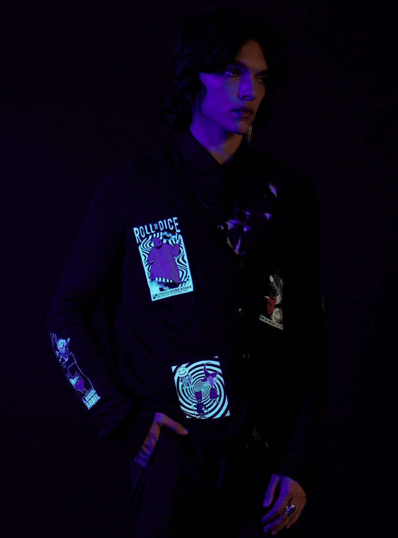Our Universe The Nightmare Before Christmas Oogie Boogie & His Boys Patch Glow-In-The-Dark Cardigan, BLACK, alternate