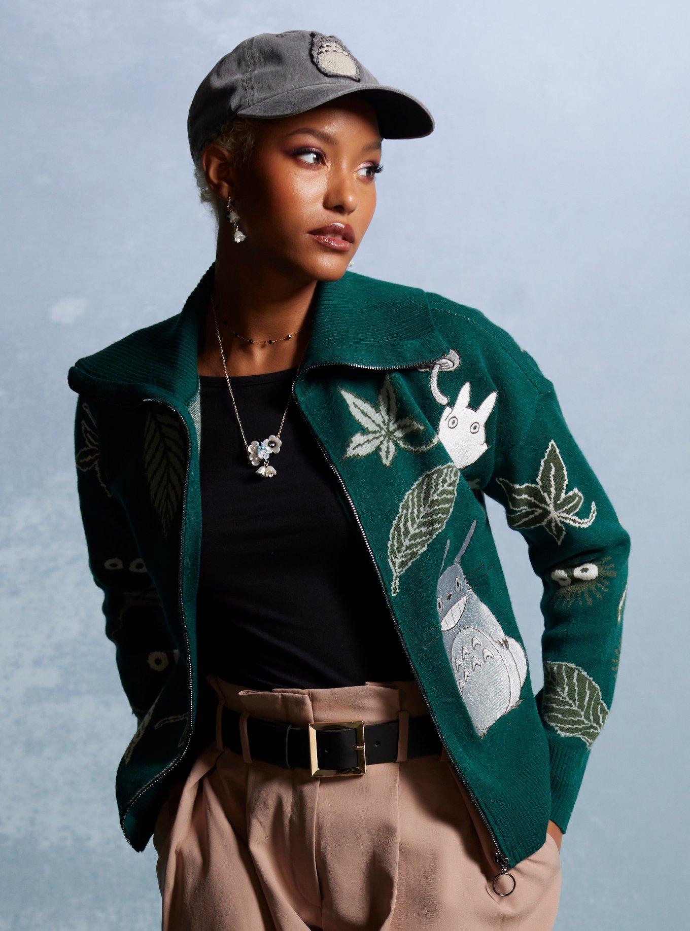 Studio Ghibli My Neighbor Totoro Allover Print Zippered Women's Sweater - BoxLunch Exclusive, DARK GREEN, alternate