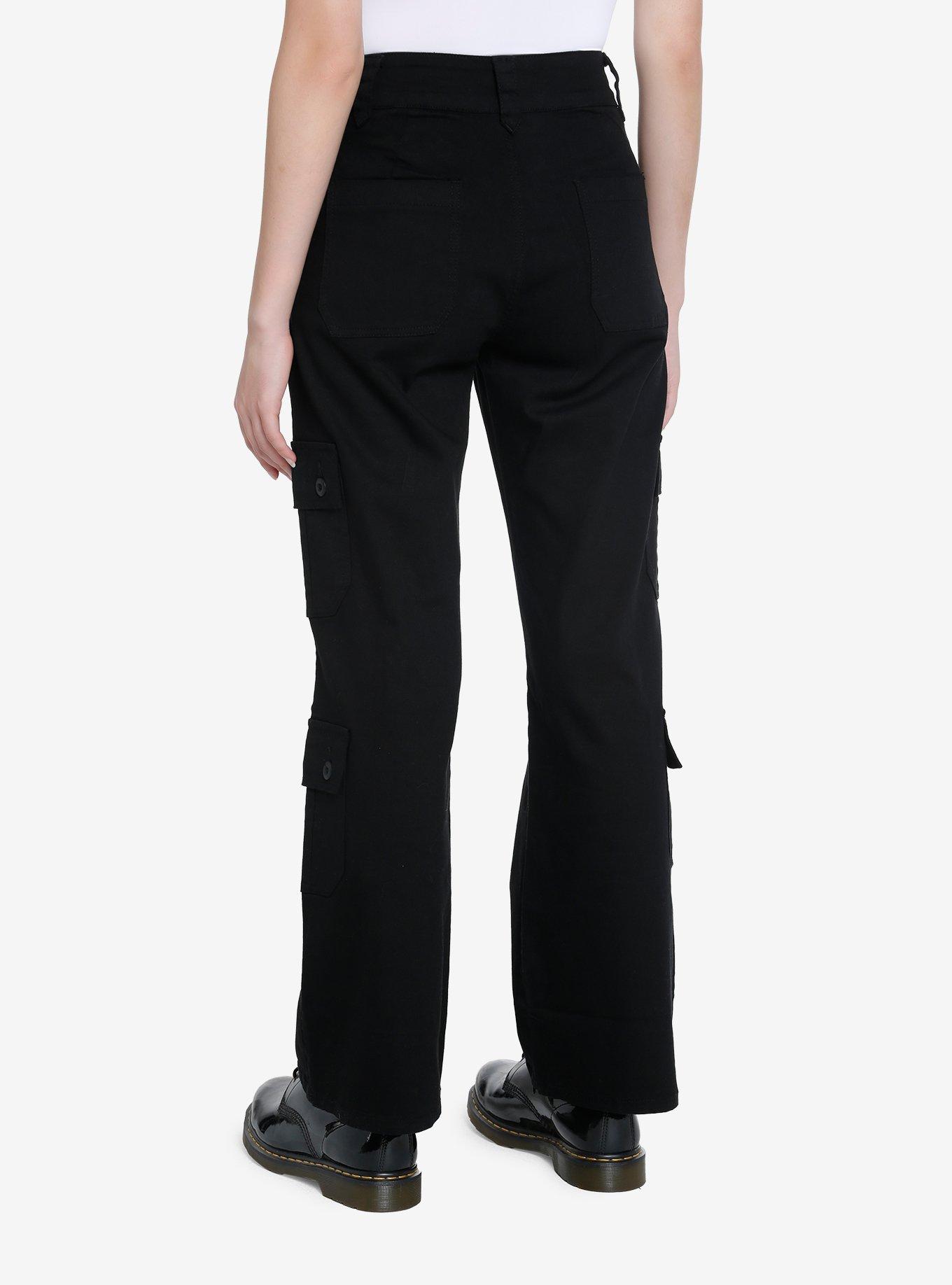 Black Double Pocket Cargo Pants, BLACK, alternate